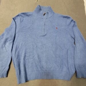 Polo Ralph Lauren Sweater Men 2XL Blue Pullover Heavy Knit Quarter Zip Ribbed